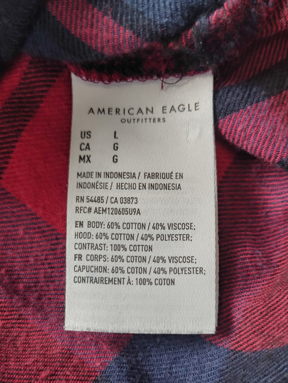American Eagle Red White & Blue Plaid Hooded Cropped Button Up Shirt Size Large - Picture 7 of 10